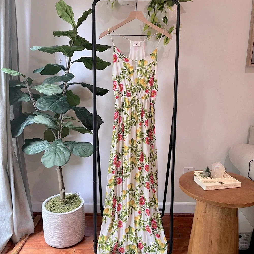 Everly Lemon Floral Spaghetti Strap Maxi Dress Size S Summer Garden Party - Picture 3 of 7